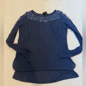 Free People Deep Blue Lace Top